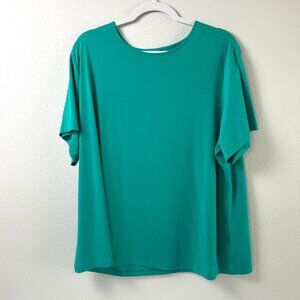 Susan Graver Essentials Liquid Knit Top Size 2X Green Short Sleeve A213552